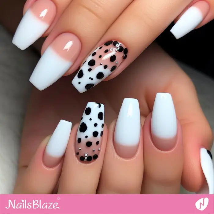 Reverse French Nails Dalmatian Print Design | Animal Print Nails - NB1997